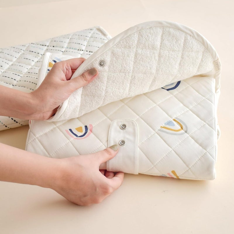 MakeMake Organics Organic Portable Changing Pad GOTS Certified Organic Cotton Fill Portable Diaper Changing Mat Diaper Clutch Changing Station Kit Compact Travel Pad (33"x34", Rainbow) - Image 2